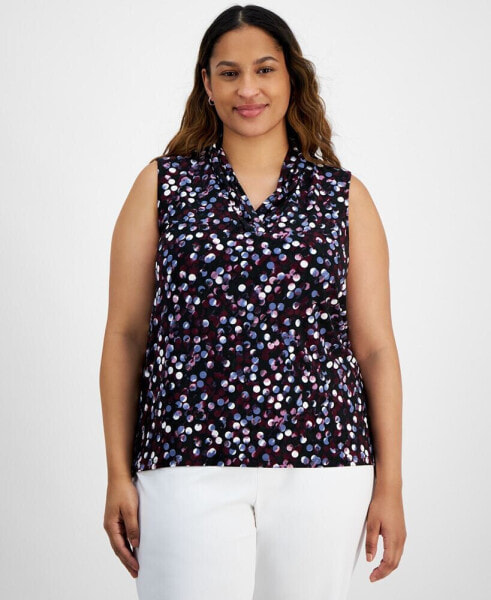 Plus Size Printed Triple-Pleat V-Neck Top