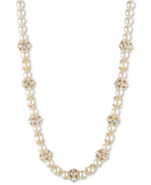 Marchesa gold-Tone Imitation Pearl & Crystal Button Station Necklace, 16" + 3" extender