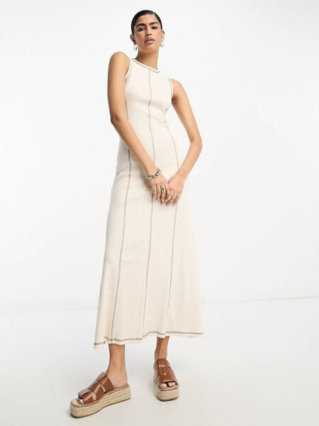 ASOS DESIGN sleeveless maxi dress with contrast stitch in cream