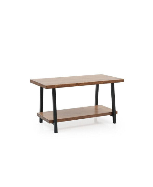 Furnish Home Store Berlin 39" Solid Wood Rustic Coffee Cocktail Table For Living Rooms With Shelf