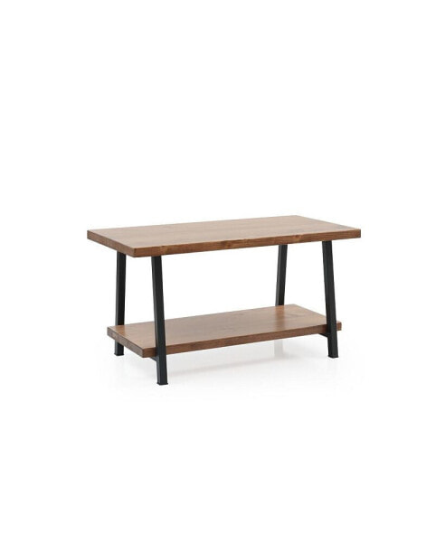 Furnish Home Store London 39" Solid Wood Rustic Coffee Cocktail Table For Living Rooms With Shelf