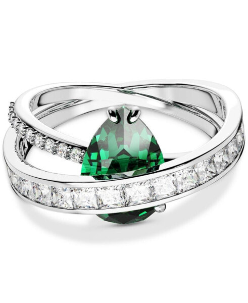Silver-Tone Hyperbola Green Crystal Cocktail Ring