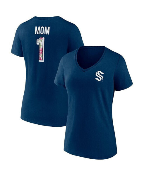 Women's Deep Sea Blue Seattle Kraken Team Mother's Day V-Neck T-shirt