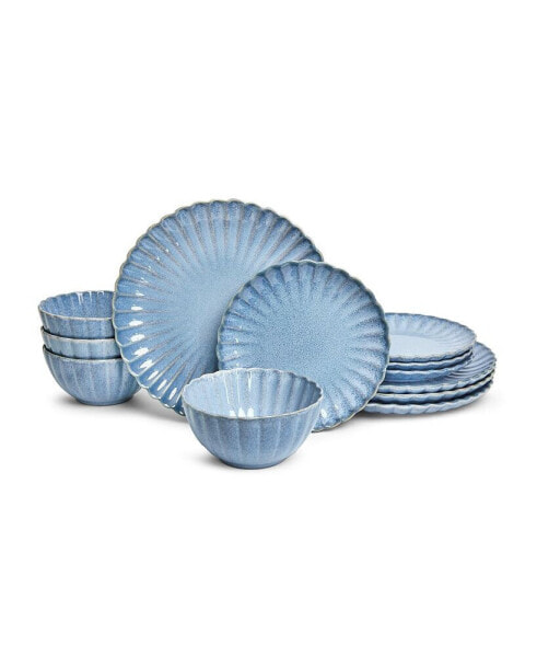 Frill Reactive Stoneware 12 Pc. Dinnerware Set, Service for 4