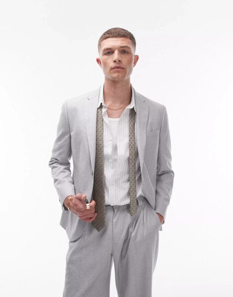 Topman slim linen blend suit jacket in grey