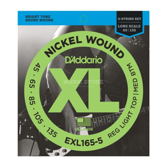 D'Addario Bass Strings XL Nickel 45-135 45-65-85-105-135, EXL165-5