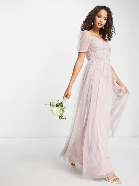 Вечернее платье Anaya - "Платье для подружек невесты" в нежном цвете "розовая пыль" с объемными рукавами.