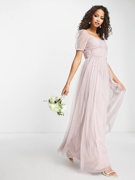 Женское вечернее платье Anaya Bridesmaid Maxikleid in zartem Blush mit Puffärmeln