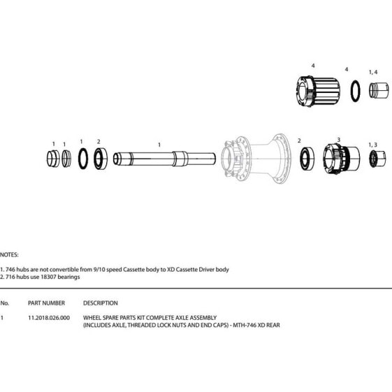 Запчасть велосипеда задний комплект оси SRAM MTH-746 XD