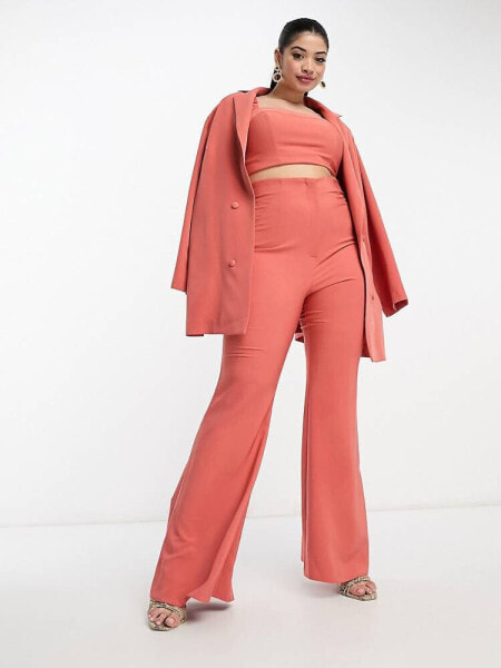 ASOS LUXE Curve co-ord flared suit trouser in cinnamon