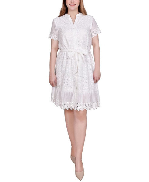 Petite Short Sleeve Eyelet Flounced Dress