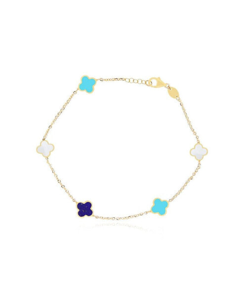 Mini Blue Mixed Clover Bracelet 14K Gold