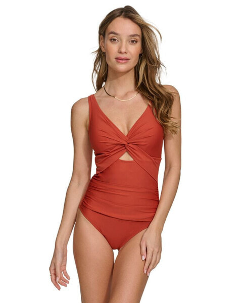 Women's Shirred Keyhole Detail One-Piece Swimsuit