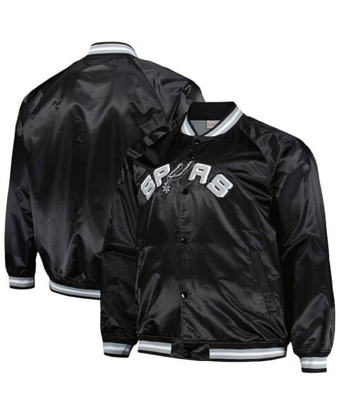 Mitchell Ness Men's Black San Antonio Spurs Big Tall Hardwood Classics Wordmark Satin Raglan Full-Zip Jacket