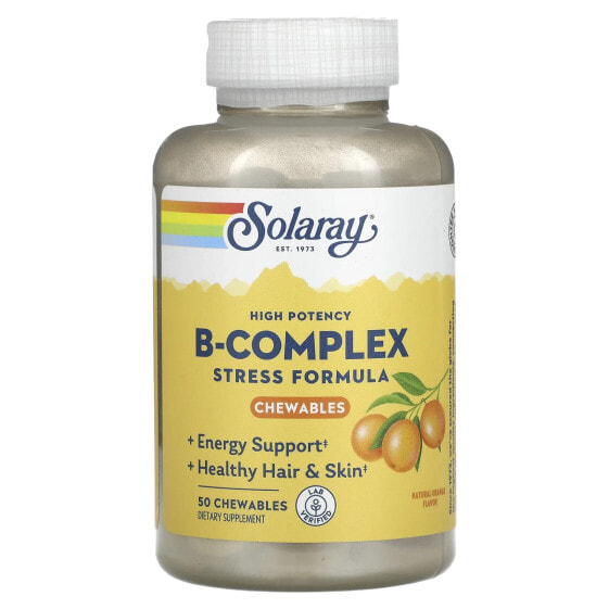 Solaray, комплекс витаминов B с высокой эффективностью и витамином C, натуральный апельсин, 50 жевательных таблеток