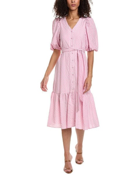 Taylor Swiss Dot Gingham Check Midi Dress Women's Pink 10