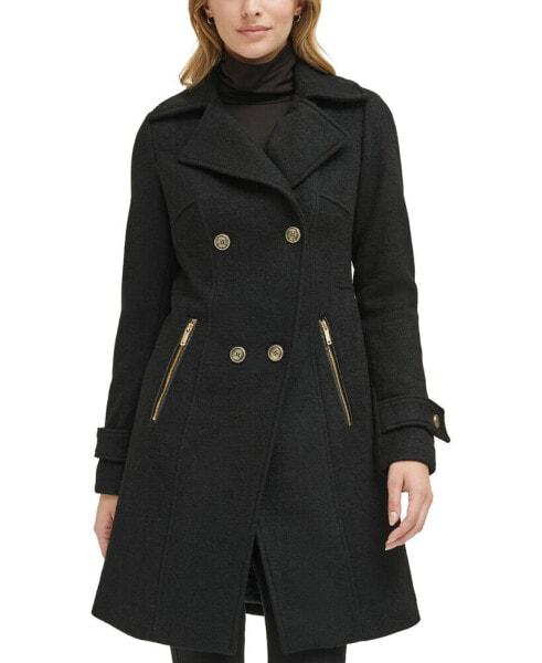 Women's Petite Notched-Collar Double-Breasted Cutaway Coat