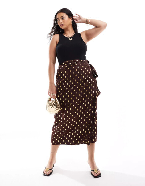 Never Fully Dressed Plus Jaspre gold fleck midi skirt in chocolate