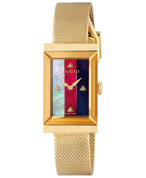 Women's Swiss G-Frame Gold-Tone PVD Stainless Steel Mesh Bracelet Watch 21x34mm