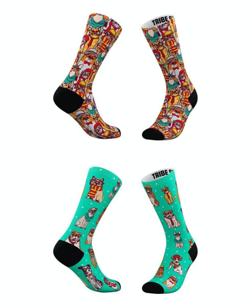 Men's and Women's Hipster Cat Socks, Set of 2