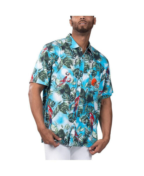 Men's Light Blue Cleveland Browns Jungle Parrot Party Button-Up Shirt