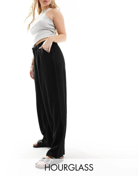 ASOS DESIGN Hourglass wide leg dad trouser with linen in black