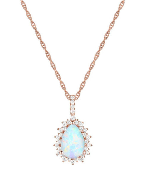 Lab-Grown Opal (1 ct. t.w.) & Lab-Grown White Sapphire (1/2 ct. t.w.) 18" Pendant Necklace in 14k Rose Gold-Plated Sterling Silver (Also in Lab-Grown Ruby & Lab-Grown Blue Sapphire)
