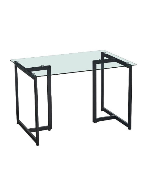 47" Iron Dining Table With Tempered Glass Top, Clear Black