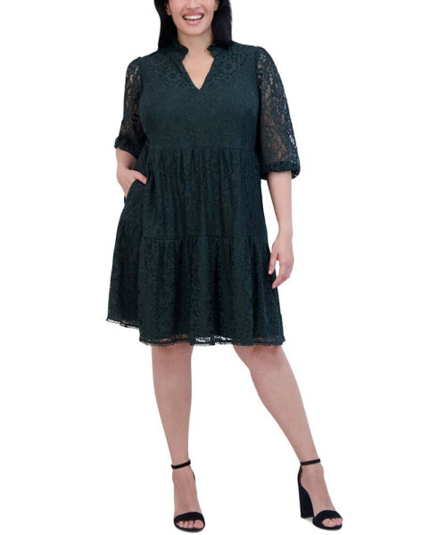 Plus Size Balloon-Sleeve A-Line Dress