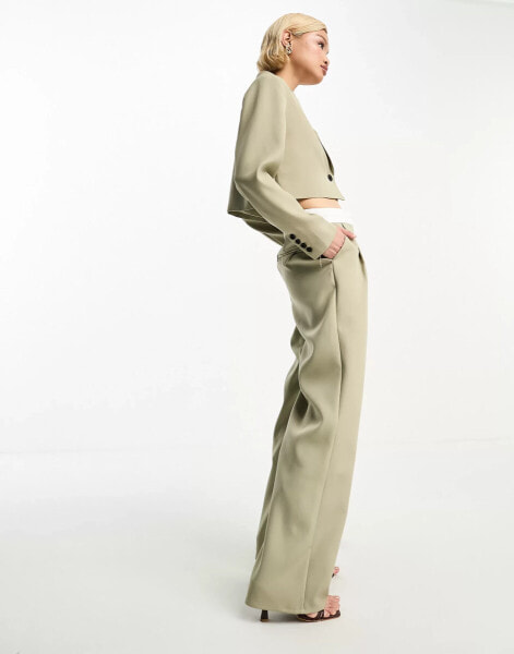 4th & Reckless contrast waistband trouser co-ord in khaki