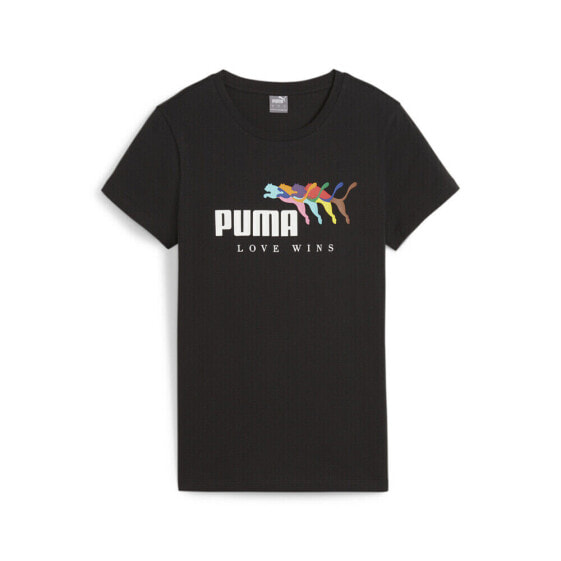 Puma Essential Love Wins Graphic Crew Neck Short Sleeve T-Shirt Womens Black Cas