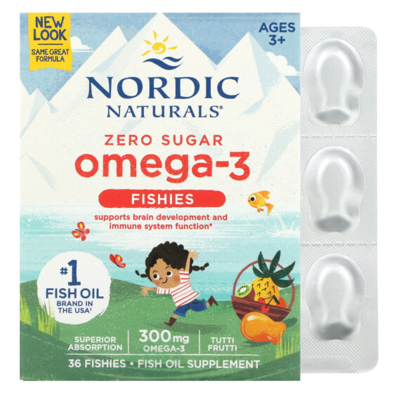 Omega-3 Fishies, Zero Sugar, Ages 3+, Tutti Frutti, 300 mg, 36 Fishies
