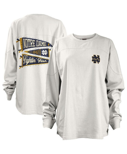 Women's White Notre Dame Fighting Irish Pennant Stack Oversized Long Sleeve T-shirt