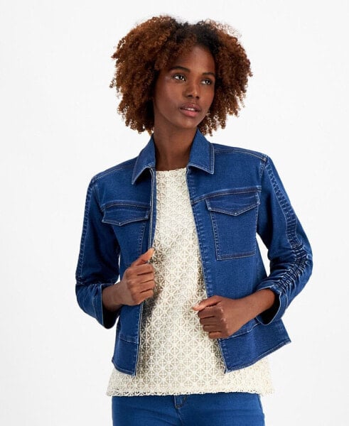 Women's Shirred-Sleeve Denim Jacket