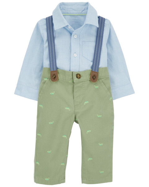 Baby 2-Piece Button-Front Bodysuit and Suspenders Pants Set 3M