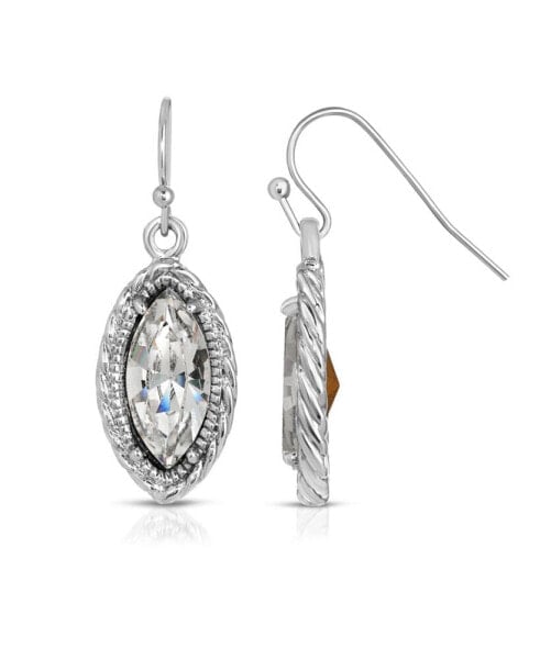 Silver-Tone Clear Crystal Navette-Shaped Earrings