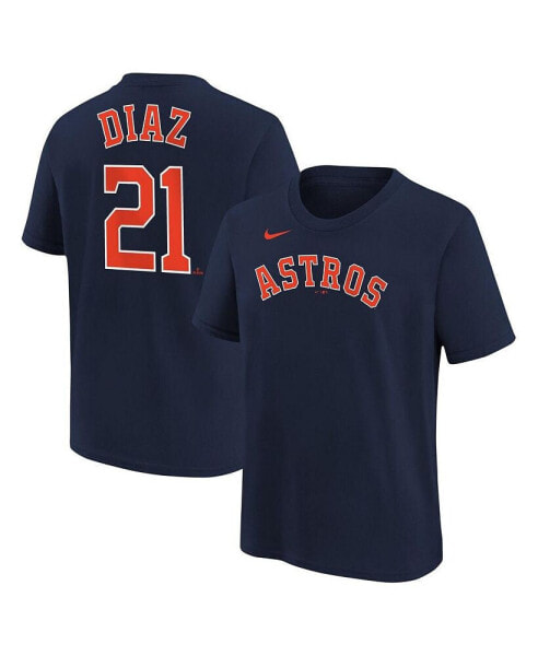 Футболка для малышей Nike Big Boys Yainer Diaz Синяя с названием и номером команды Houston Astros