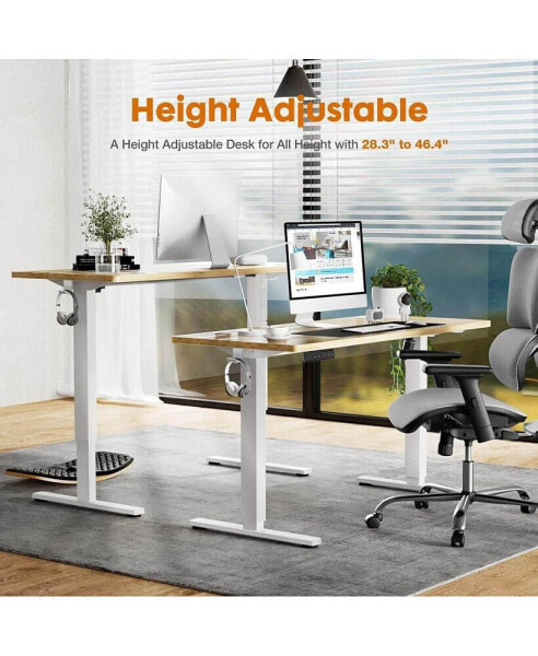 Electric Height Adjustable Standing Desk, Sit To Stand Ergonomic Computer Desk, Yellow, 55" X 24"