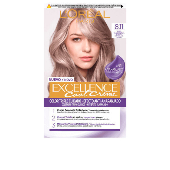 Loreal Paris Excellence Cool Creme No. 8.11 Стойкая крем-краска для волос, оттенок светлый пепельный блонд 192 мл