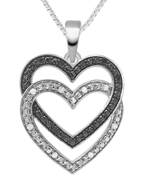 Macy's black & White Diamond Double Heart 18" Pendant Necklace (1/6 ct. t.w.) in Sterling Silver