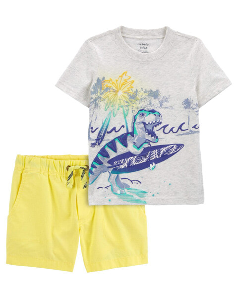 Toddler 2-Piece Dinosaur Surfing Tee & Pull-On Terrain Shorts Set 5T