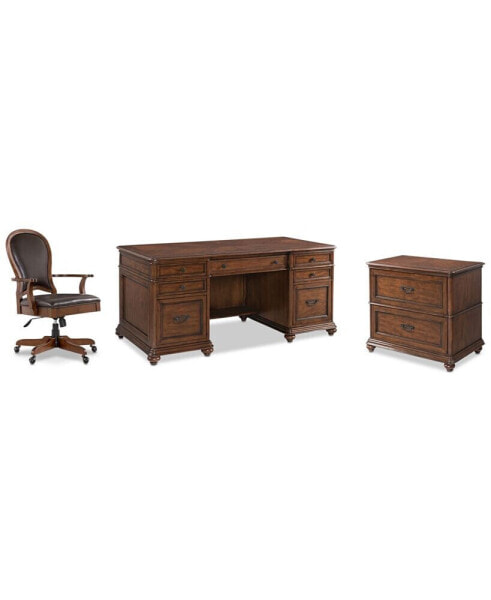 Clinton Hill Cherry Home Office, 3-Pc. Set (Executive Desk, Lateral File Cabinet & Leather Desk Chair)