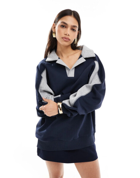 ASOS DESIGN rugby sweatshirt in navy and grey mix