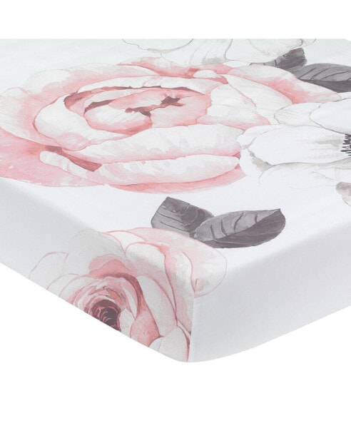 Детское постельное белье Lambs & Ivy Floral Garden Розовое/Белое с водяным акварельным рисунком для детской кроватки