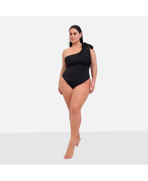 Plus Size Bay Tie One Shoulder Swimsuit