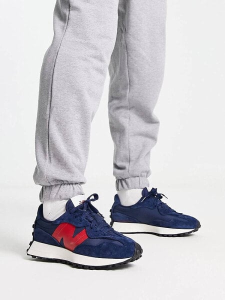 New Balance 327 trainers in navy and red