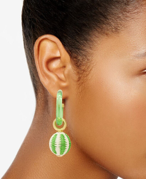 Gold-Tone Raffia Charm Color Hoop Earrings