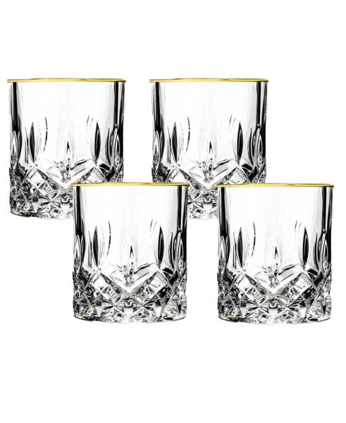 Opera Gold Collection 4 Piece Crystal Double Old Fashion Glass with Gold Rim Set