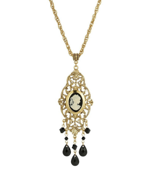 Women's Gold Tone Black Oval Cameo Locket Necklace
