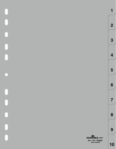 Durable 6511-10 - Numeric tab index - Polypropylene (PP) - Grey - Portrait - A4 - 230 mm